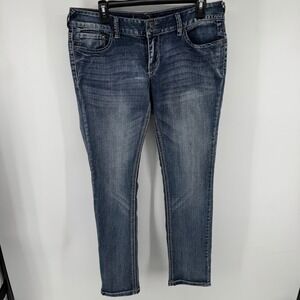 Y2K Ariya Jeans Womens 11/12 Dark Wash Skinny Denim Flap Pocket Contrast Stitch